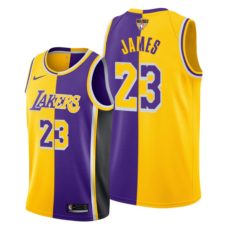 Men's Los Angeles Lakers LeBron James #23 NBA Special Edition Split 2020 Bound Finals Gold Purple Basketball Jersey YLM5183ZP